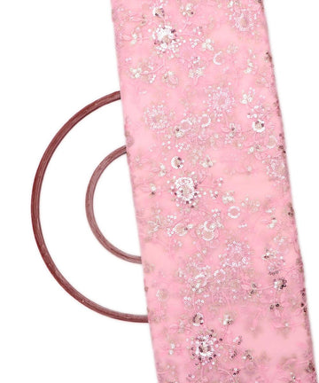 light pink colour floral net sequin embroidery fabric